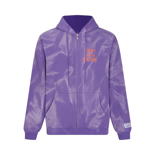 Gallery Dept Hoodie Letter Tie-Dye Washed Hooded Sweater Cardigan Jacket